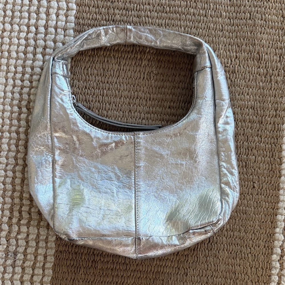 Leather Silver Metallic Shoulder Bag
